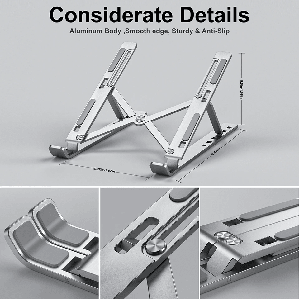 Compro™ Folding Adjustable Aluminum Laptop Stand + FREE POUCH